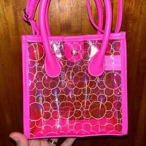 Pink Iridescent Daisy Stitch Mini Tote With Adjustable Cross Body Strap